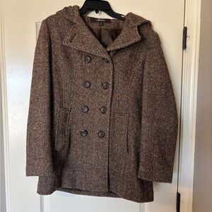 Vintage Stephanie Mathew’s Elegant Brown Herringbone Pea Coat